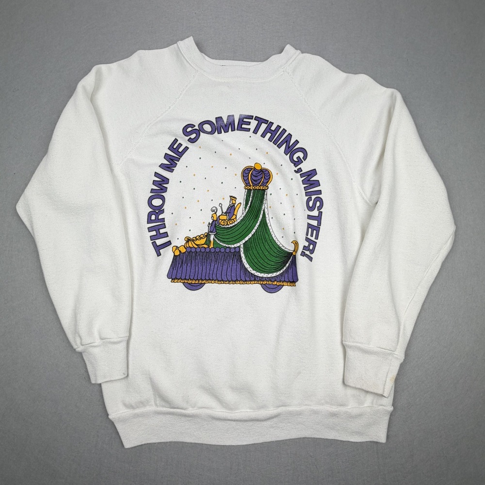 Vintage Tultex Mardi Gras Throw Me Something Mister Sweatshirt White XL USA